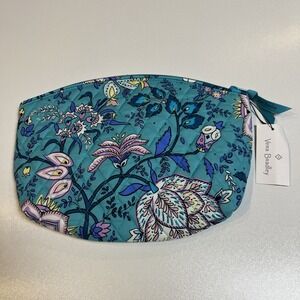 Vera Bradley Grand Travel Cosmetic Bag Peacock Garden Quilted Lined Makeup Pouch